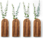 4 Pack Wall Planter Indoor Decor Plant Holders Boho Wood Hanging Vases for Modern Farmhouse Living Room Bedroom Rainbow Decor (Dark Brown)