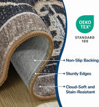 Lessymo 9 x 12 Area Rugs for Living Room, Machine Washable Area Rugs Boho Faux Wool Low Pile Area Rug for Bedroom, Floral Medallion Vintage Rugs with Non-Slip Rubber, Kid & Pet Friendly,Black Brown