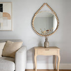 POZINO Wood Beaded Round Mirror, 24" Farmhouse Hanging Rustic Mirrors with Rope, Spherical Frame Rounded Wall Mirror, Boho Circle Mirrors for Bathroom Bedroom Living Room Hallway Entryway Fireplace