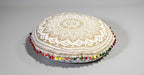 CRAFT KALA 22" Round Mandala Boho Pillow Cover Meditation Room Seating Poufs Cover for Living Room Yoga Room Home Bedroom Balcony Garden Party Decoration Cotton Floor Cushion Cover (White Gold Ombre)