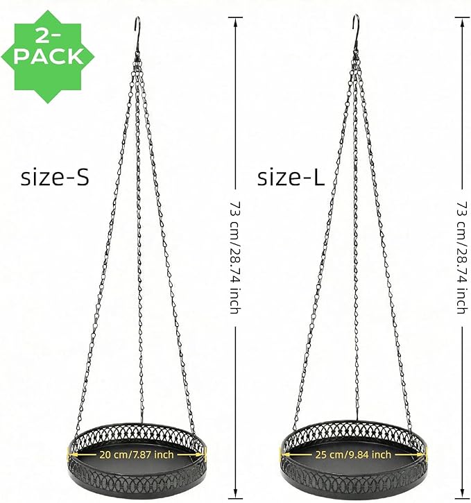 Heavy Duty Metal Hanging Planters for Indoor Plants - Black Plant Hanger with Sturdy Tray & Chains, Modern Boho Wall/Ceiling/Window Mounted Plant Basket (2/S, Three Chains Hanging Tray)
