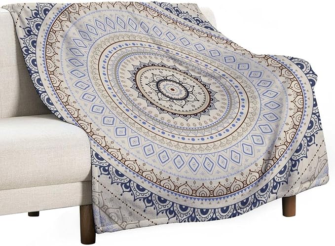 Mandala Throw Blanket Retro Eastern Backdrop Swirled Cosmic Lotus Yoga Boho Artwork Blanket for Sofa Bed Couch Chair Or Dorm 70"x80"