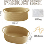 Woven Basket,Small Rope Storage Bin with Handles & Ribbon Bag, Organizer for Shelves Closets,Gift Basket Empty for Birthday,Books,Dog Toys, Jute/2 Pack