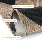 Checkered Round Rugs 6ft, Outdoor Patio Easy Jute Rug Indoor Outdoor Circle Carpet, Farmhouse Nature Textured Diamond Non Shedding Non Slip Washable Black Carpet for Living Room Entry Deck