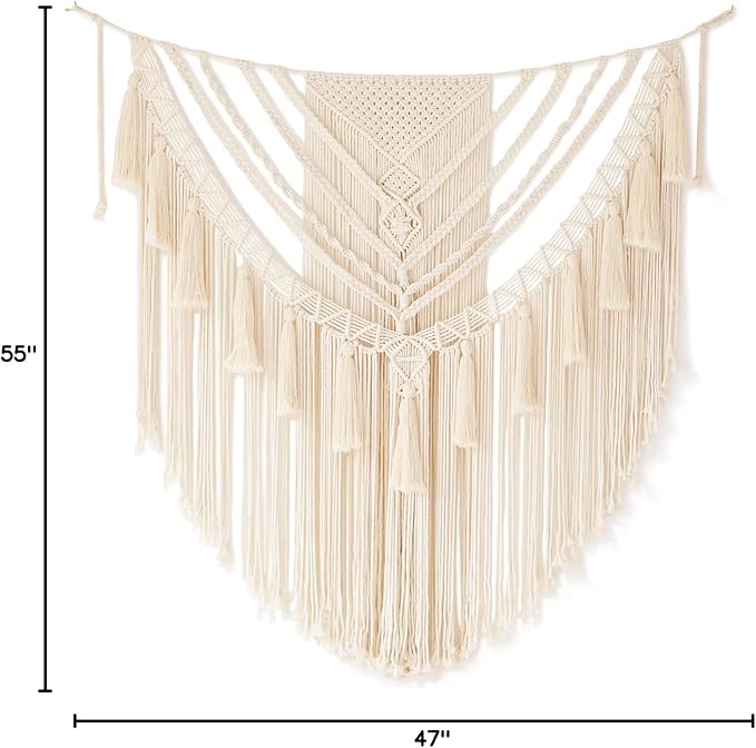 Jakalin Large Macrame Wall Hanging Handmade Art Home Decor 47" Wx 55" L Boho Wall Decor Wedding Bedroom Living Room Handmade Yarn Wall Art