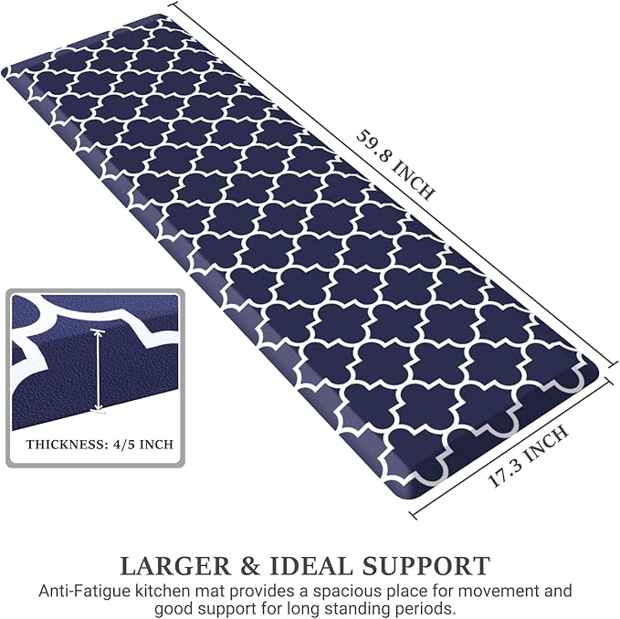 WISELIFE Kitchen Runner Rugs Anti-Fatigue mats - 3/4 Inch Thick Non Slip Waterproof Ergonomic Comfort Mat for Kitchen, Floor Home, Office, Sink, Laundry (17.3"x60" -0.75 inch,Blue)