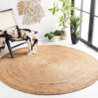 SAFAVIEH Area Rug 3' Round - Cape Cod Collection- Natural Brown, Handmade Braided Flat Weave Jute (CAP252A)