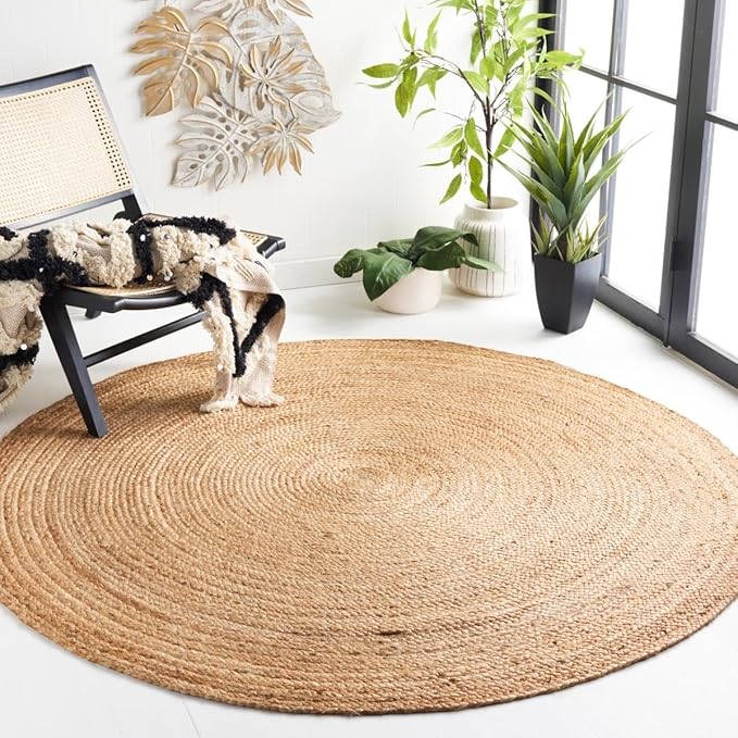 SAFAVIEH Area Rug 3' Round - Cape Cod Collection- Natural Brown, Handmade Braided Flat Weave Jute (CAP252A)