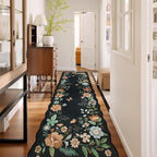 Lahome Floral Hallway Runner Rug Non Slip, 2'6''x10' Washable Runner Ultra-Thin Soft Kitchen Runners for Hallways, Stain Resistan Carpet for Entryway Bathroom Flore (Black/Grey)