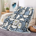 Boho Abstract Colorful Floral Throw Blanket, Vintage Retro Patchwork White Blue Flower Botanical Geometric Aesthetic Groovy Flannel Throw Blanket for Chair Bed Sofa Couch, 50X60IN