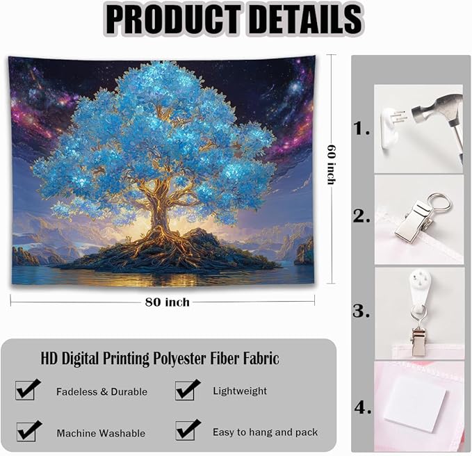 YJDYJD Tree of Life Wall Tapestry – Spiritual Boho Wall Hanging with Celestial Sky and Nature Design, Inspirational Meditation Wall Art and Nature Decor for Bedroom, Living Room, or Yoga Room
