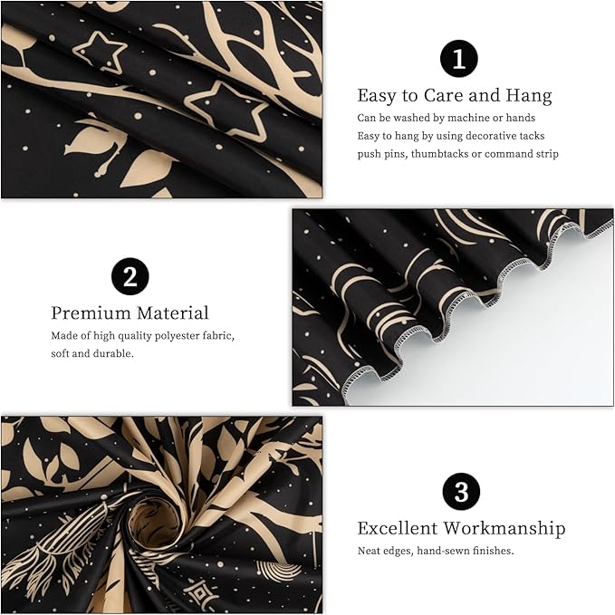 Avinyl Tree of Life Wall Tapestry for Bedroom, Sun and Moon Hippie Tapestries Aesthetic, Black and Gold Wall Hanging Home Decor for Dorm Living Room Office 71in x 91in