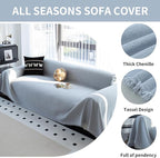 Durable Couch Cover Blanket, Sofa Blanket Cover Washable, Oversized Couch Cover Pet Friendly, Chenille Sofa Cover Blanket for 2-3 Cushions Sofas Solid Color(71"x 118"/Light Grey/1pc)