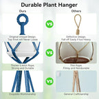 USLAI Macrame Plant Hanger Indoor Outdoor, Up to 4-15 inch Pot, Heavy 20lb Planters, Extra Long Strong Hanging Planter Basket Holder, Boho Home Decor, 49+72 Inch, Blue (POTS NOT Included)