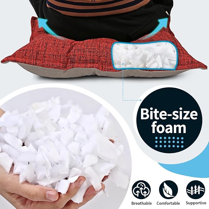 SINSOSSO Large Floor Pillows 22", Thickened Bite-Size Memory Foam Square Non-Slip Cushions for Office Back Support/Yoga/Chair Seat, Fashionable Color-Blocked Fabric & Washable, Red, 2 PCS