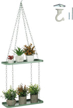Shinehola Hanging Planters for Indoor Outdoor Plants (Length - 15.5"), Plant Hanger Indoor | Large Metal Hanging Plant Holder, 2-Tier Hanging Planter Shelf, No Plant/Pot Included (Green, 2-Tier)