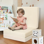 MeMoreCool Foldable Floor Cushion Kids Trifold Play Mat, Kids Folding Seat Pad Portable Lounger, 57x22 Inch Beige
