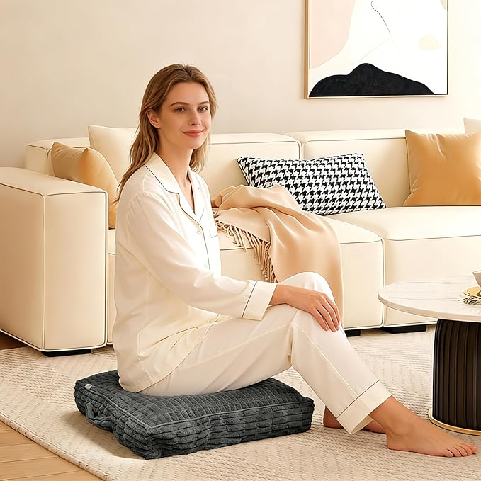 Floor Cushions, Corduroy Floor Pillow, Floors Pillows for Adults & Pets, Large Floors Pouf, Square Floored Pillows for Sitting & Yoga(2PC, Dark Grey，22"×22"×5.9")