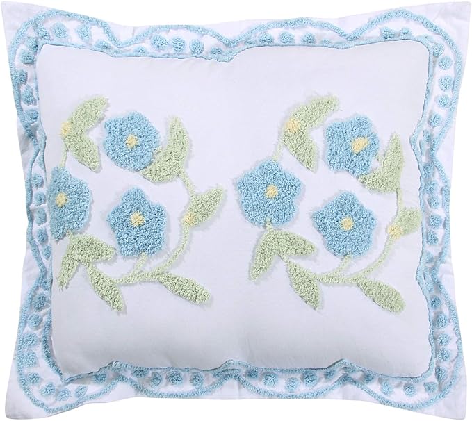 Better Trends Bloomfield Collection is Super Soft and Light Weight in Floral Design 100% Cotton Tufted Unique Luxurious Machine Washable Tumble Dry, Standard Sham, Blue