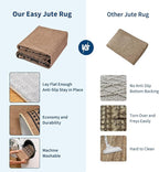 GarveeHome Large Easy Jute Rugs 10x13 Living Room Rug Modern Bordered Solid Rug with Non-Slip Backing, Non-Shedding Jute Indoor Outdoor Neutral Carpet for Dining Room, Patio, Backyard, Brown