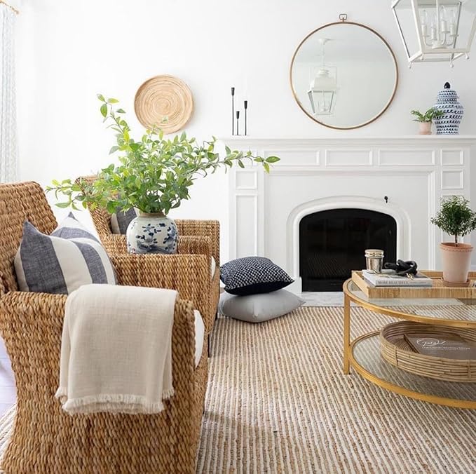 FRELISH DECOR Wool and Jute Premium Handwoven Chunky Stripes Rug - Contemporary Area Rug for Living Room Bedroom (4' x 6' - Natural Ivory)