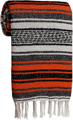 Large Mexican Blanket in Orange — Handcrafted Serape Falsa Yoga Blanket (73” x 48”) – Durable Throw for Camping, Beach & Outdoor Use – Artisan Craft, Made in Mexico from Recycled Fibers