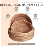 11.2" Large Wave Rattan Wicker Bread Basket, Natural Fruit Basket for Kitchen Counter, Hand Woven Food Baskets, Artisanal Bread Baskets for Serving, Fruit, Vegetable, Candy, Nuts, Keys, Wallets, Etc.