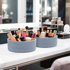 Small Shelf Storage Baskets for Organizing, 6 Pack Round Cotton Rope Bins, Decorative and Cute Woven Baskets for Bedroom and Closet, Key Tray Bowl, Home Decor Countertop Organizer (Blue)