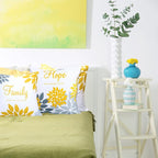 Tatuo 4 Pcs Flower Pillow Covers Square Spring Pillow Cushion Cases 18 x 18 Inch Family Faith Hope Love Words Decorative Summer Winter Cushion Case for Bed Couch Sofa Living Room(Yellow Silver Series)