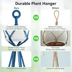 USLAI Macrame Plant Hanger Indoor Outdoor, Up to 4-15 inch Pot, Heavy 20lb Planters, Extra Long Strong Hanging Planter Basket Holder, Boho Home Decor, 35+49 Inch, Blue (POTS NOT Included)