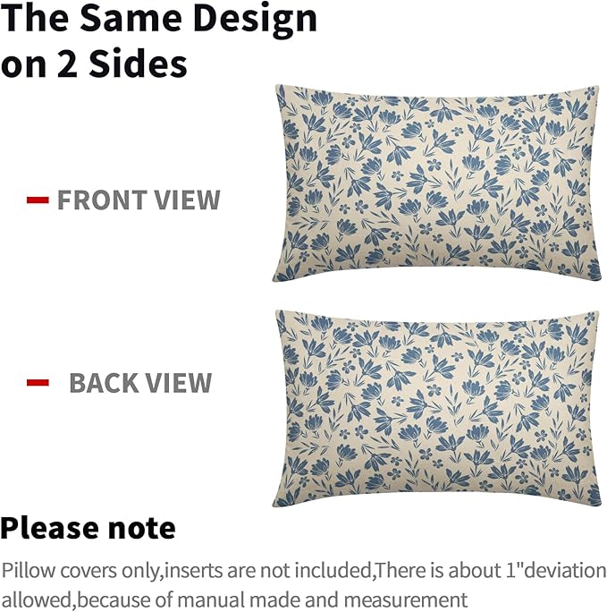 Light Blue Floral Pillow Covers 12x20 Set of 2 Vintage Rustic Old Style Cute Small Flower Blue Cream Print Decorative Outdoor Pillowcases Farmhouse Throw Cushion Case Decor for Couch Sofa Bed
