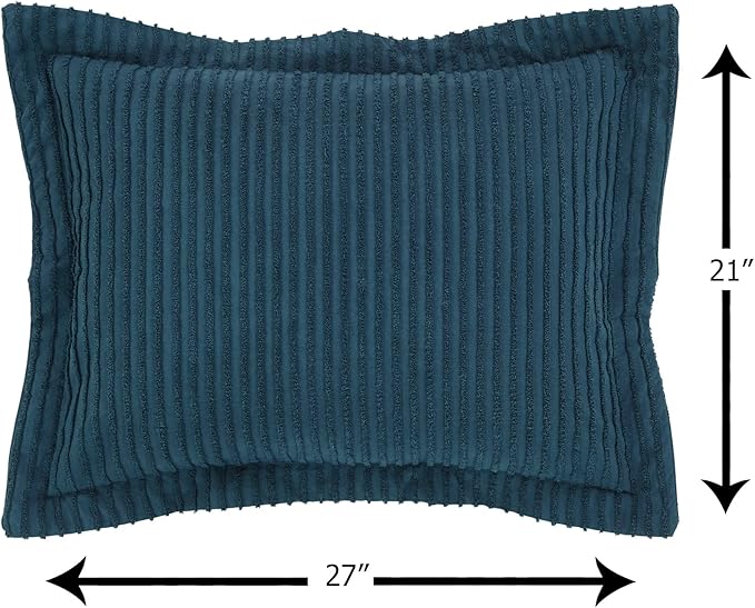 Better Trends Chenille Bedspreads Twin Size, Teal 100% Cotton Chenille Stripe Design Tufted Bedding Coverlet Soft Lightweight, 96"x110" with 1 PC Sham 2 Pieces Set Jullian Collection