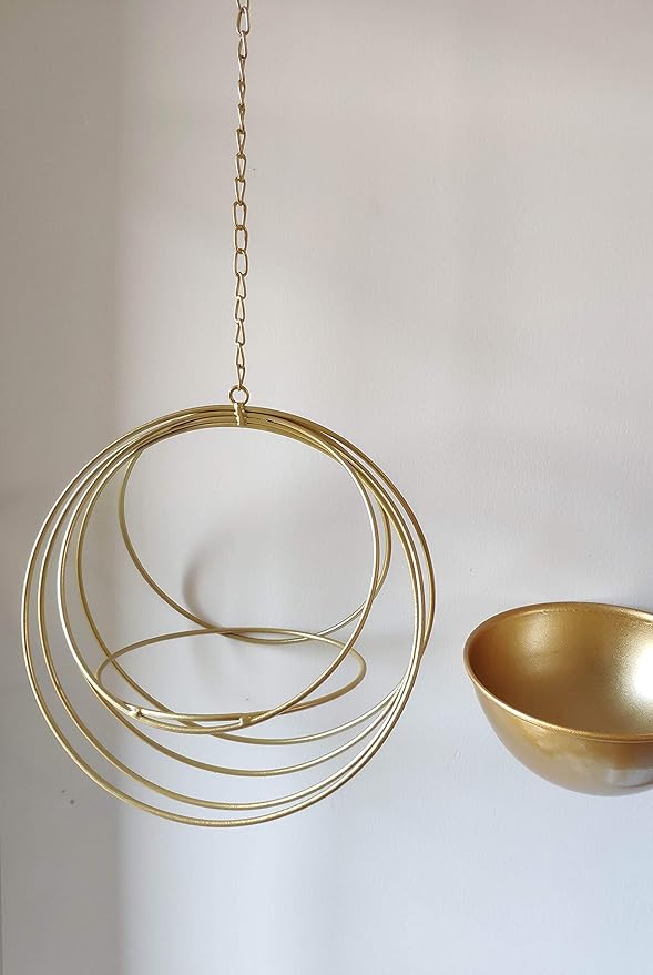 RISEON Boho Gold Metal Plant Hanger,Metal Geometric Hanging Planter, Modern Planter, Mid Century Air Plant Holder Stand, Minimalist Planter for Indoor Outdoor Home Wedding Decor (Gold)