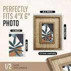 4x6 Picture Frame Handwoven Rattan (8.5"x10.5" Outer) - Fits 4"x6" Photos - Sawtooth Wall Hanger & Tabletop Stand - Natural Coastal Display