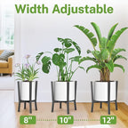 iDavosic.ly Adjustable Plant Pot Stand 2 Pack Indoor Outdoor, Metal Short Single Flower Holder Fits 8 to 12 Inch Large Heavy Duty Planter (Not Included) | Modern Black
