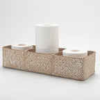 Seagrass Storage Basket for Bathroom, Wicker Toilet Basket Tank Topper, Woven Storage Box for Organizing (Whitewash, 16.5" x 5.5" x 3.5")