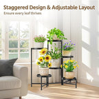 LASZOLA 6 Tier Large Plant Stand Indoor Tall with 10 Inch Metal Tray, Corner Folding Flower Display Rack, Modern Plant Holder Shelf for Outdoor Patio Porch Garden Office Living Room, Black