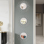 3 Pack Metal Mirrors for Wall Sunburst Wall Mirrors Home Décor Decorative Hanging Wall Art for Living Room Bedroom Entryway (Silver, Flowers)