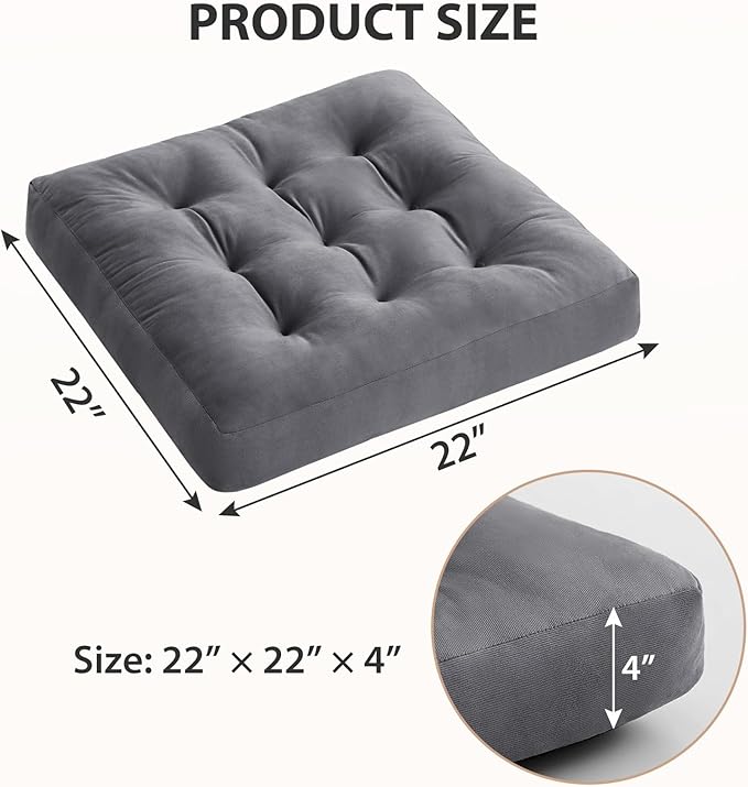 Meditation Floor Pillow Set of 6, Square Large Pillows Seating for Adults, Meditation Cushion Pillow,Tufted Corduroy Cushion for Tatami Living Room or Yoga, Dark Gray, 22x22 Inch