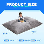 Hobestluk 3 in 1 Bean Bag Chair Giant Bean Bag Chairs for Adults with Chevron Plush Fur Cover Convertible Bean Bag Floor Cushion with Machine Washable Cover for Living Room (Plush Grey)