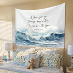 STHTTSW Christian Ocean Tapestry, When You Go Through Deep Waters Tapestries Wall Blanket, Religious Scripture Wall Hanging Decor for Church Prayer Room Home Office, 50x60 Inch