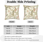 Vintage Cream Chinoiseriel Soft Velvet Throw Pillow Covers Set of 2 Bird Floral Flowers Leaves Decorative Pillow Covers 18x18 Inch Rustic Farmhouse Pillow Case For Sofa Couch Living Room Home Decor