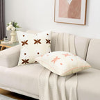 Merrycolor Boho Decorative Throw Pillow Covers 18x18 Embroidered Brown Flower Pillow Covers Textured Square Cushion Case Farmhouse Pillow Covers for Couch Bed,1PC, Beige