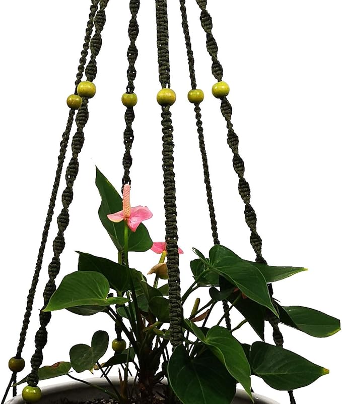 Plant Hanger Macrame Cotton 6 Legs 51 Inches in Tan and Green Color for Indoor Outdoor, Living Room, Kitchen, Deck, Patio, High and Low Ceiling with Size of 10-12 inches Without THE Pot (Dark Green)