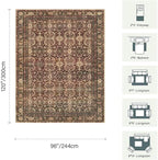 8x10 Area Rugs for Living Room Bedroom, Large Washable Christmas Rug, Vintage Oriental Boho Rug, Non Slip & Low Pile Faux Wool Thin Carpet for Indoor Dining Room and Kids Room(Red 8x10ft)