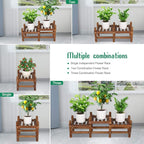 Wood Flower Stand Small Plant Stand Indoor Outdoor Plant Shelf Low Window Shelf for Plants Windowsill Plant Rack for Patio Balcony Hallway Garden (33.5”Long,Multiple Combination Way)