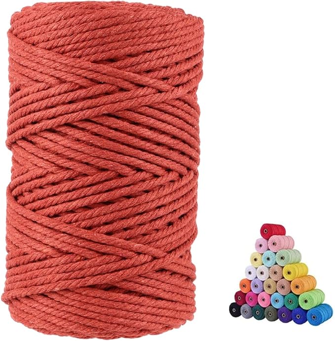 FLIPPED 100% Natural Cotton Macrame Cord,5mm x110 Yards Macrame Cords Colored Cotton Macrame Rope Craft Cord for DIY Crafts Knitting Plant Hangers Christmas Wedding Décor（Rust red）