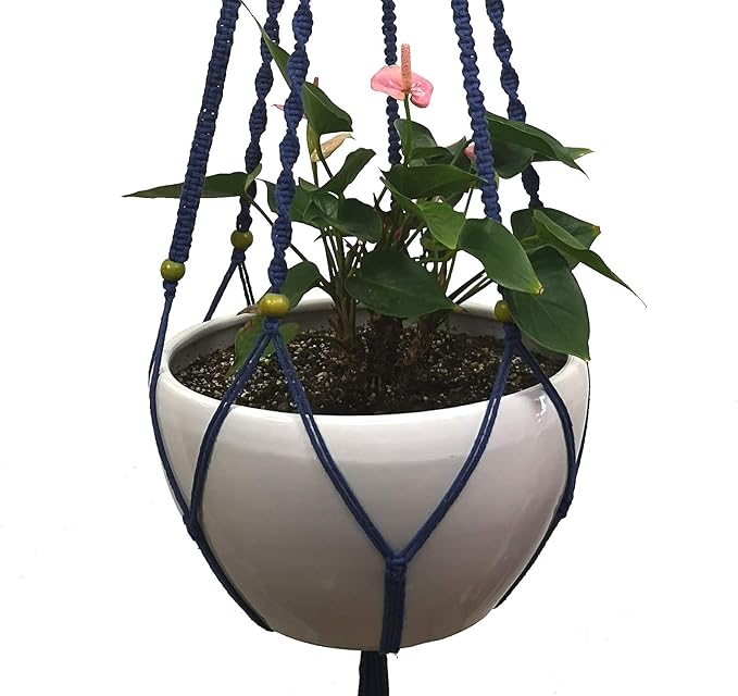 Plant Hanger Macrame Cotton 6 Legs 51 Inches in Tan and Green Color for Indoor Outdoor, Living Room, Kitchen, Deck, Patio, High and Low Ceiling with Size of 10-12 inches Without THE Pot (Navy Blue)