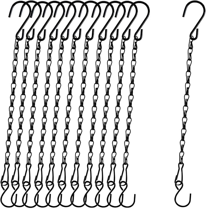 Chain for Hanging Plants,11 Inch Black Hanging Chain, Small Hanging Basket Chain Kits with Hooks for Bird Feeder Hanging Basket Extender Porch Wind Chime (Black, 11 Inch-12PCS)