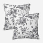 Dark Grey and White Floral Throw Pillow Covers 18x18 Set of 2, Vintage Flower Rustic Farmhouse Pillow Covers Outdoor Decorative Pillow Case for Couch Bed Sofa Cushion Home Decor